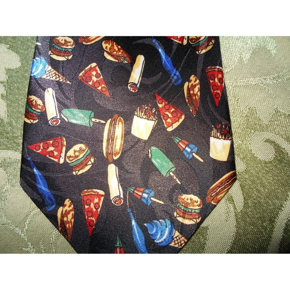 Rogers NECKWEAR BLACK/RED/YELLOW HOT DOG Pizza Fries Popcicles DESIGNER TIE